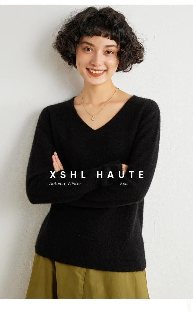 V-Neck 100% Cashmere Basic Jumper