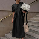 Round-neck Short Sleeve Elegant Black Dress