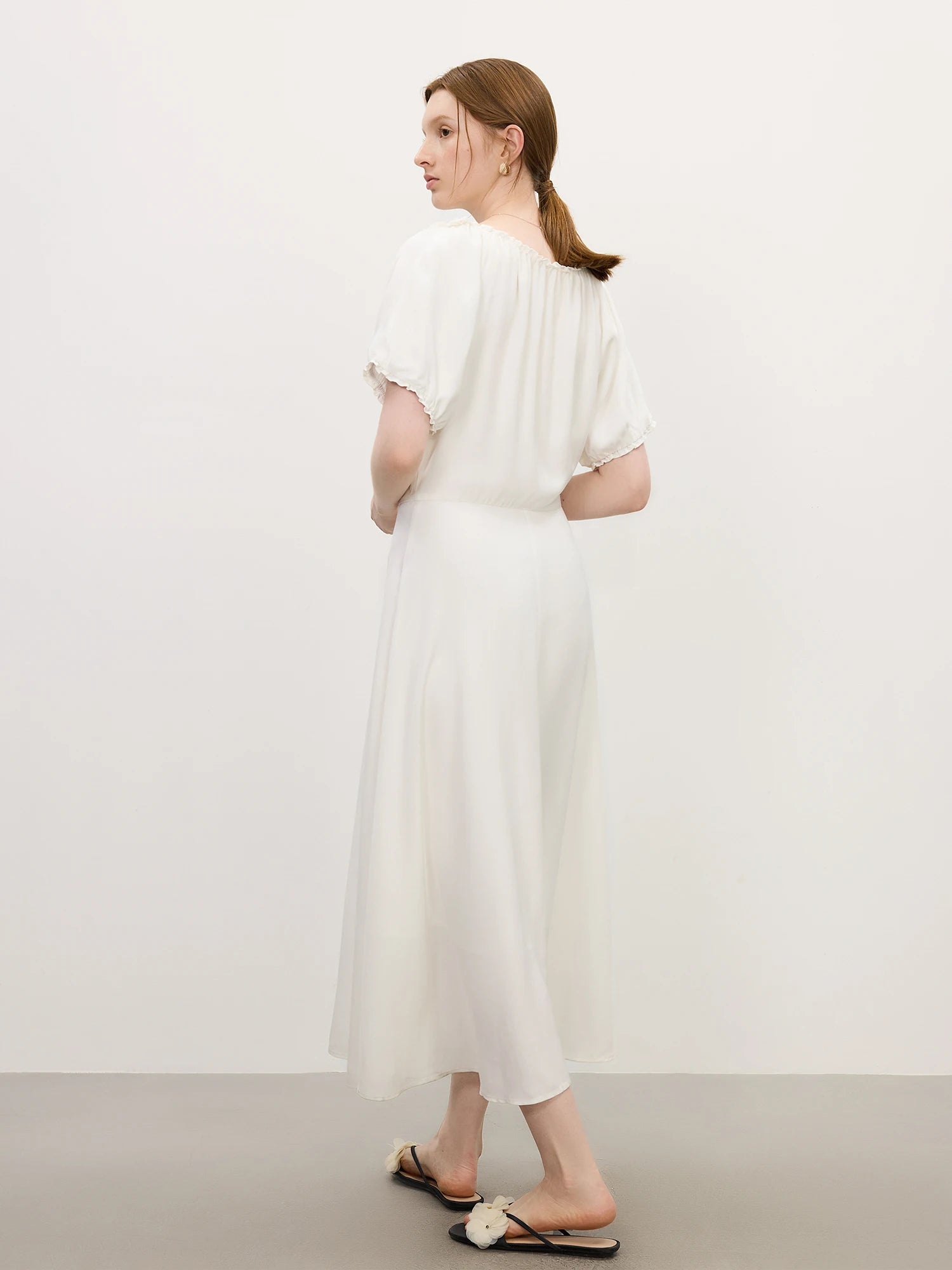 V-Neck Textured Sleeves Dress