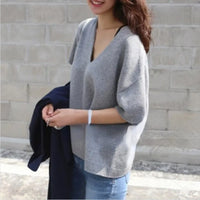 V-Neck Short Sleeve Wool Pullover Top