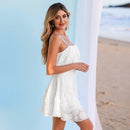 White Floral Jacquard Ruffled Mini Dress