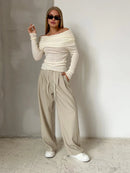 Off Shoulder Slim Fit Knitted Pullover