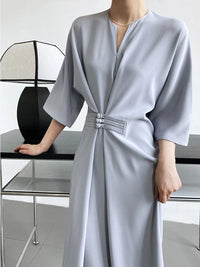 Long Sleeve V-neck Slim Waist Dress