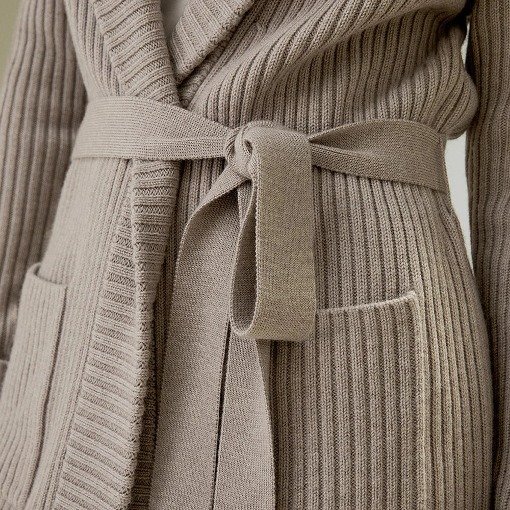 Shawl Collar Belted Merino Wool Cardigan