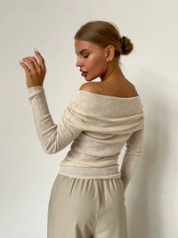 Off Shoulder Slim Fit Knitted Pullover
