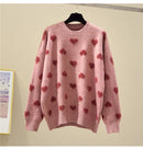 Pink Heart Winter Knitted Sweater