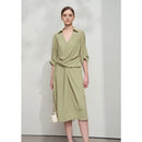 Lapel V-neck Slim Non-stretch A-Line Dress