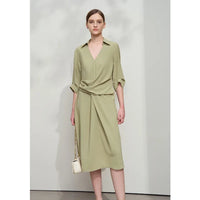 Lapel V-neck Slim Non-stretch A-Line Dress