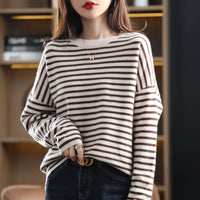 Oversized Round-Neck Striped Wool Sweater Pullover