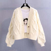 Twist Short V-Neck Single-breasted Knitted Cardigan