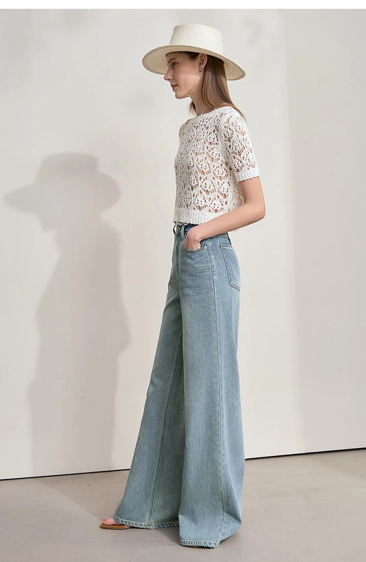 Versatile Denim Low Waist Thin Wide Leg Pants