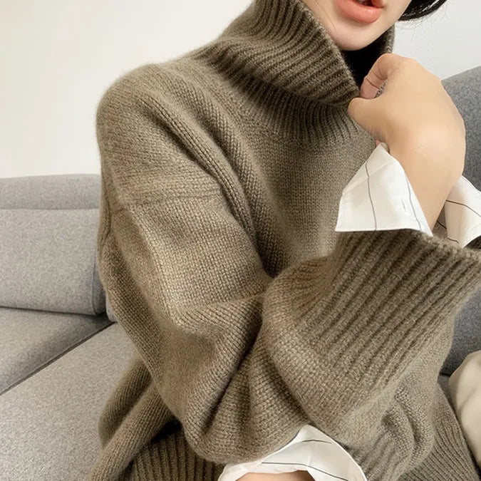 Loose High Neck Wool Pullover Sweater