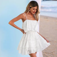 White Floral Jacquard Ruffled Mini Dress
