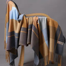 Big Plaid Wool Blended Scarf With Fringed