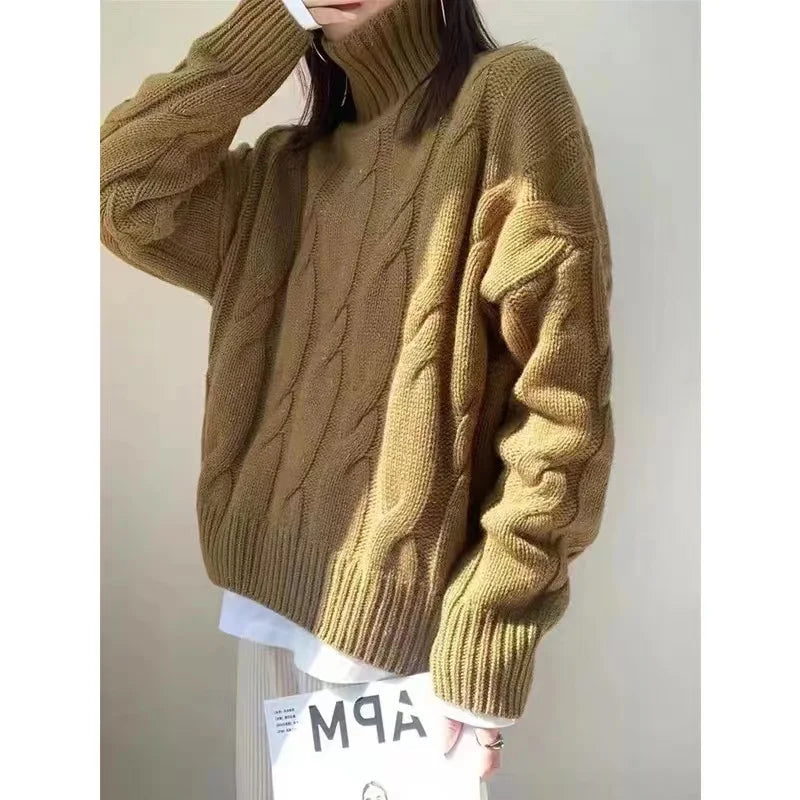 Criss-Cross High Neck Pure Wool Sweater