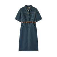 Waist-tightening High-end Long Denim Dress