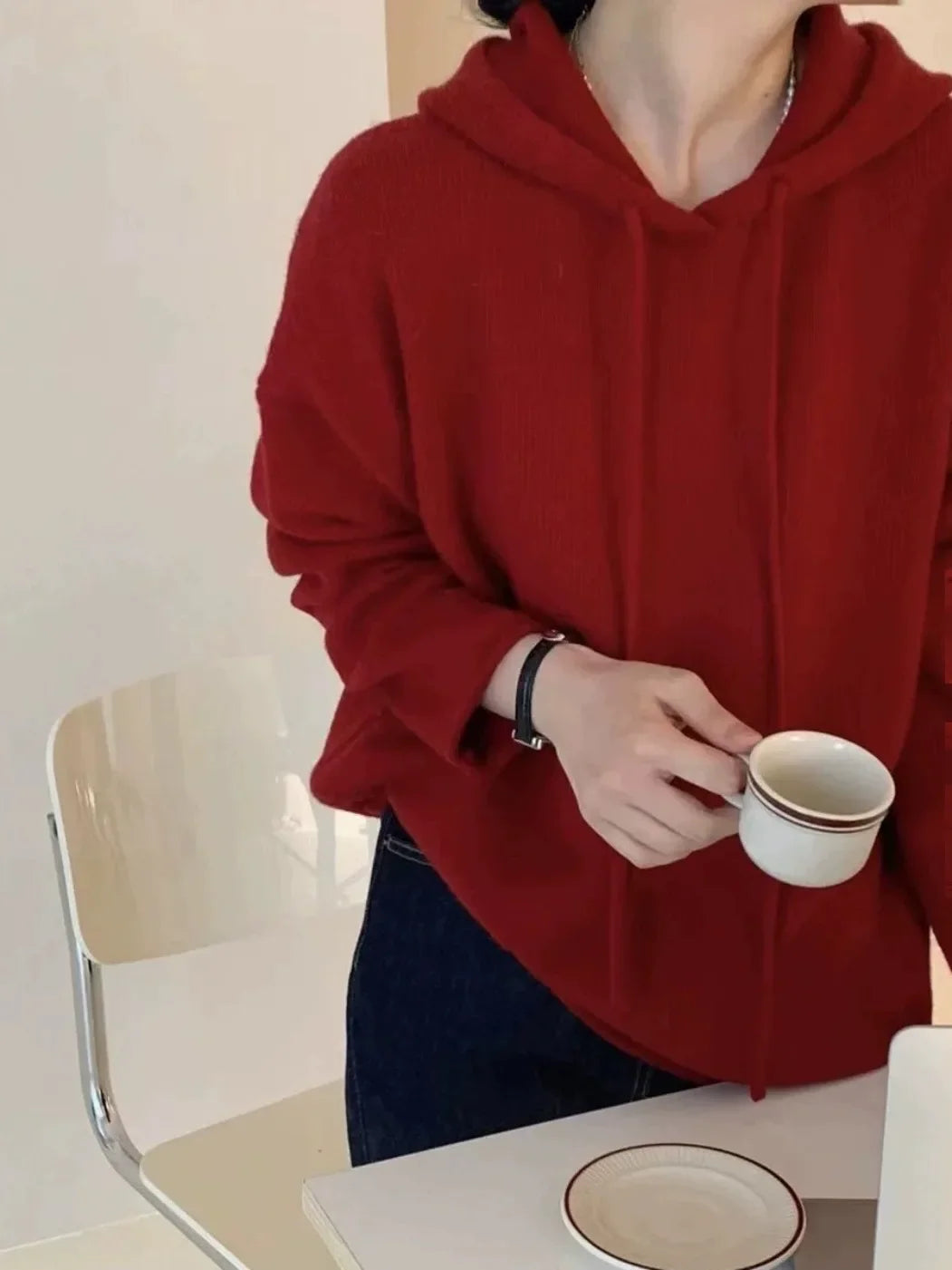 Solid 100% Cashmere Knitted Hoodie