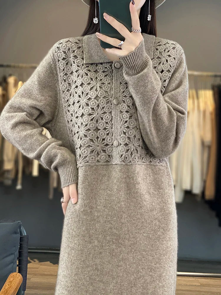 Polo Neck Cashmere Long Dress