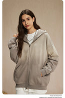 Vintage Washed Zipper Distressed Hoodies