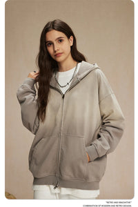 Vintage Washed Zipper Distressed Hoodies