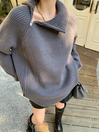 Oversize Asymmetrical Zip Knitted Sweater