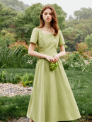 Square Neck High Waist Cotton A-LINE Dresses