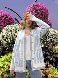 Vintage V-neck Houndstooth Knitted Cardigan