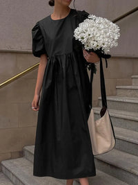 Round-neck Short Sleeve Elegant Black Dress