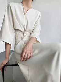 Long Sleeve V-neck Slim Waist Dress