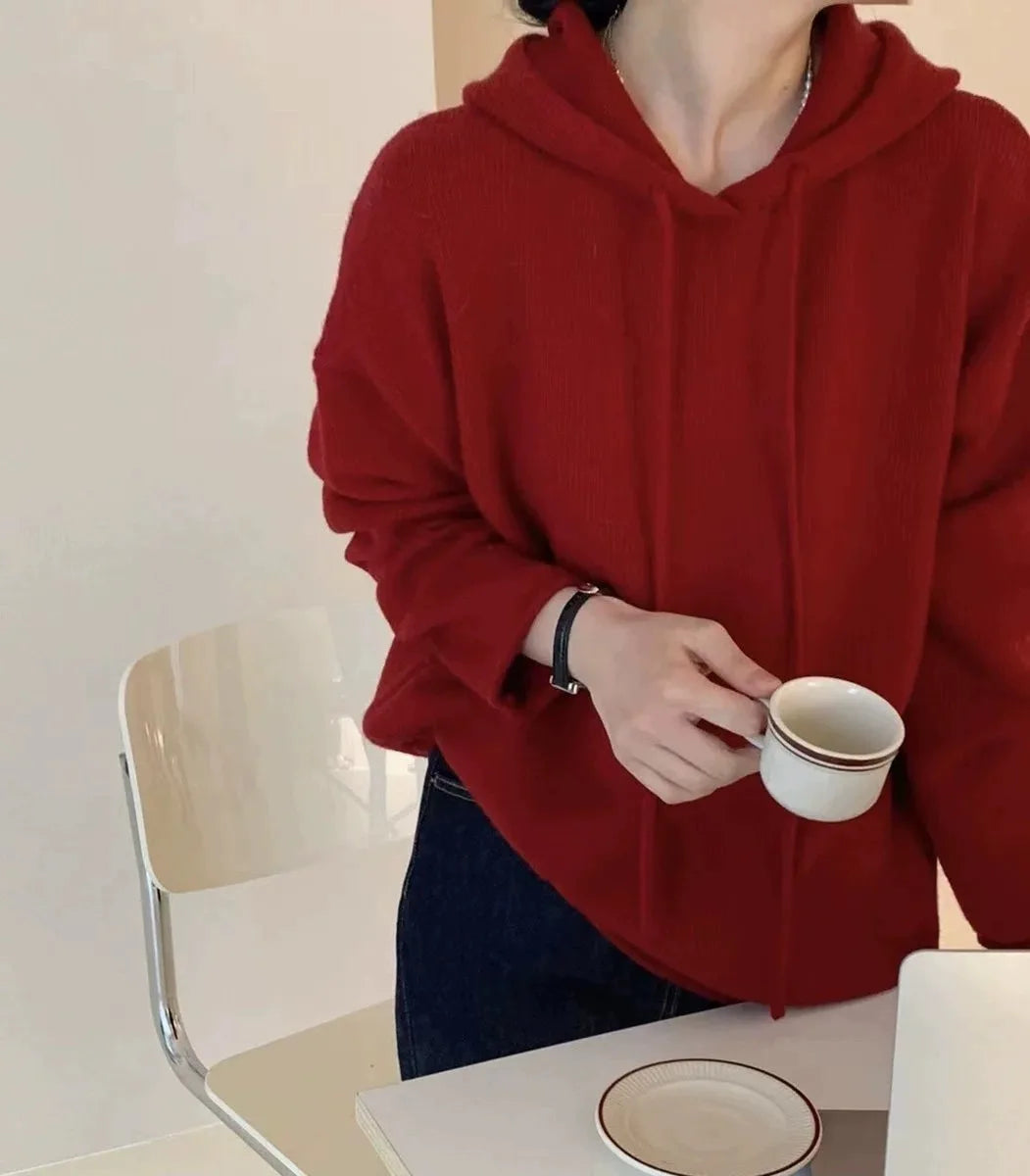 Solid 100% Cashmere Knitted Hoodie