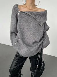 Oversize Asymmetrical Zip Knitted Sweater