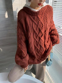 Twisted Woolen Knit Round Neck Sweater