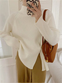Mock Neck Ribbed Split Pullover