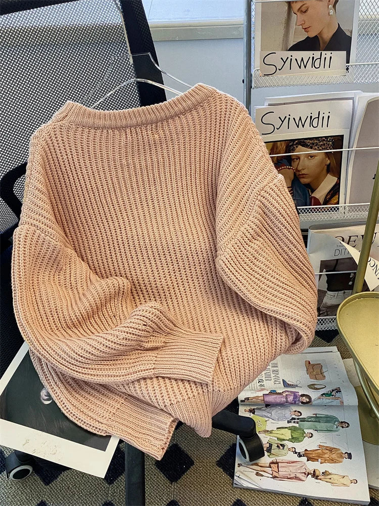 Round-Neck Oversized Knitted Pullover