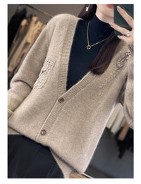 Crochet Merino Wool V-neck Cardigan