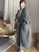 Oversized High-Neck Long Cardigan With Pocket