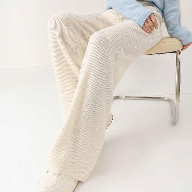 100% Merino Wool Knitted Wide Leg Trousers