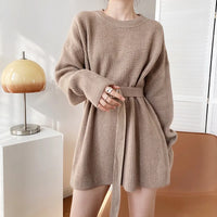 Vintage Round-neck Belted Knitted Dress