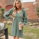Long Sleeve V-Neck Mini Knitted Dress