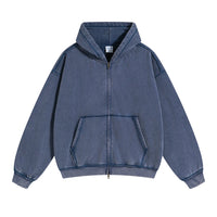 Distressed Washed Batik Retro Zipper Hoodies