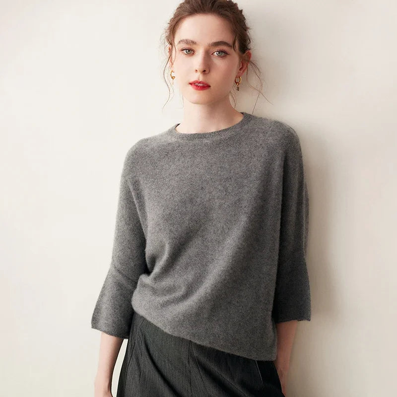 Round-Neck Batwing Sleeve Cashmere Sweater