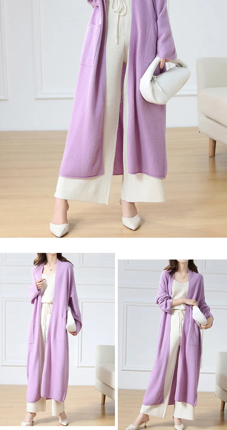 Open Front 100% Merino Wool Long Cardigan