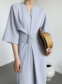 Long Sleeve V-neck Slim Waist Dress