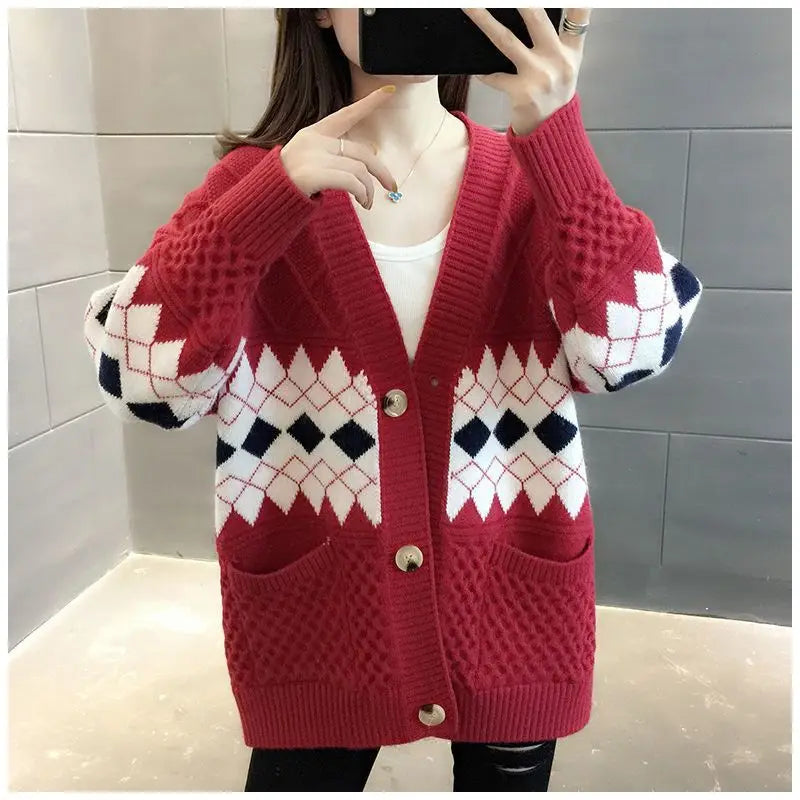 Vintage Plaid Single Breasted Cardigan