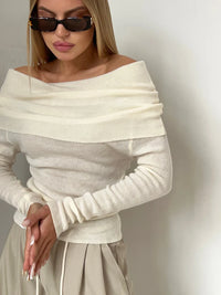 Off Shoulder Slim Fit Knitted Pullover