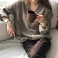 Gentle Herd Slouchy V-neck Wool Sweater