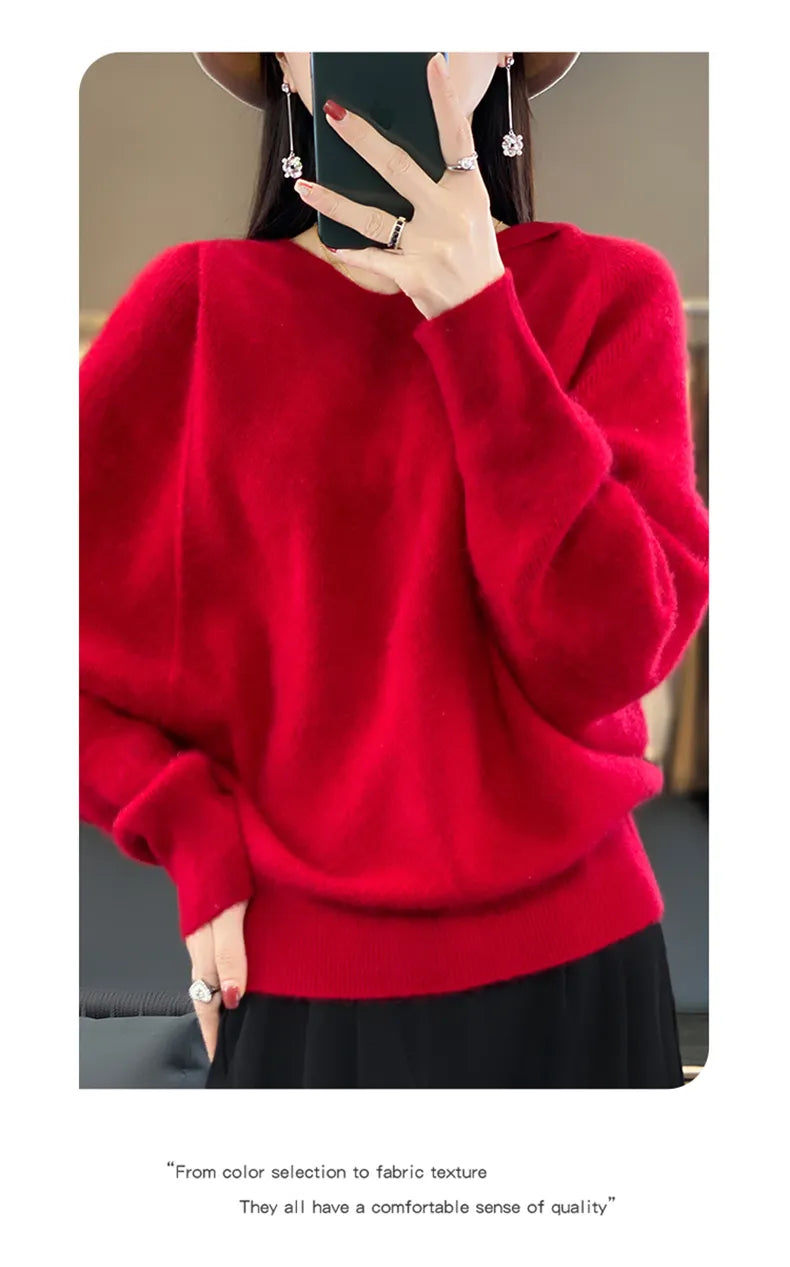 Hooded 100% Wool Knitted Sweater