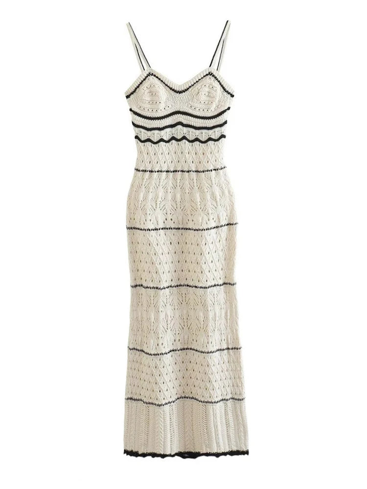 Striped Knit Cut Out Long Halter Beach Dress Swimsuit Cover Up