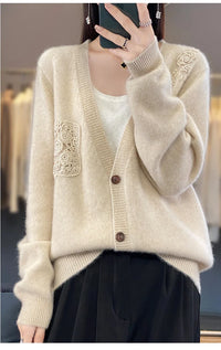 Crochet Merino Wool V-neck Cardigan