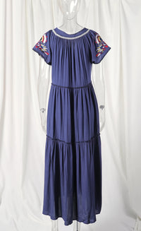 Embroidery V-Neck Tassel Bohemian Maxi Dress